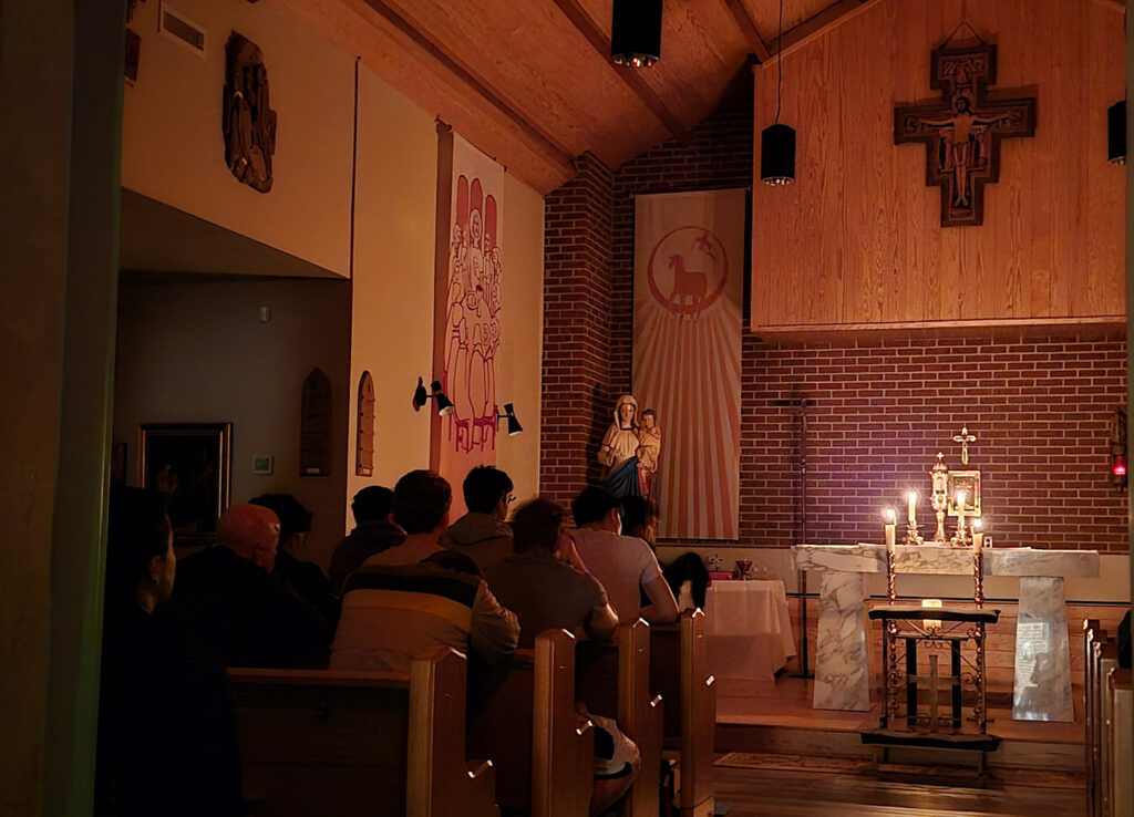 Praying in the chapel